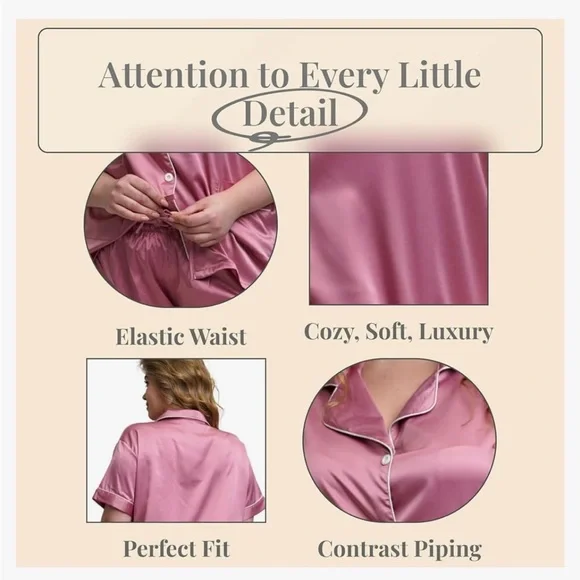 Pink Satin Pajama Set - NWOT - Picture 4 of 5